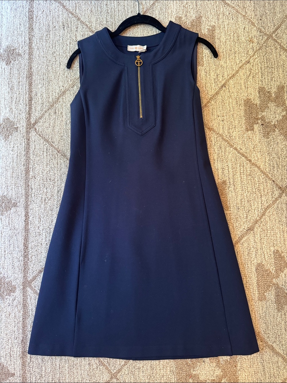 Tory Burch Navy Sleeveless Mini Dress with Gold Zip Pull